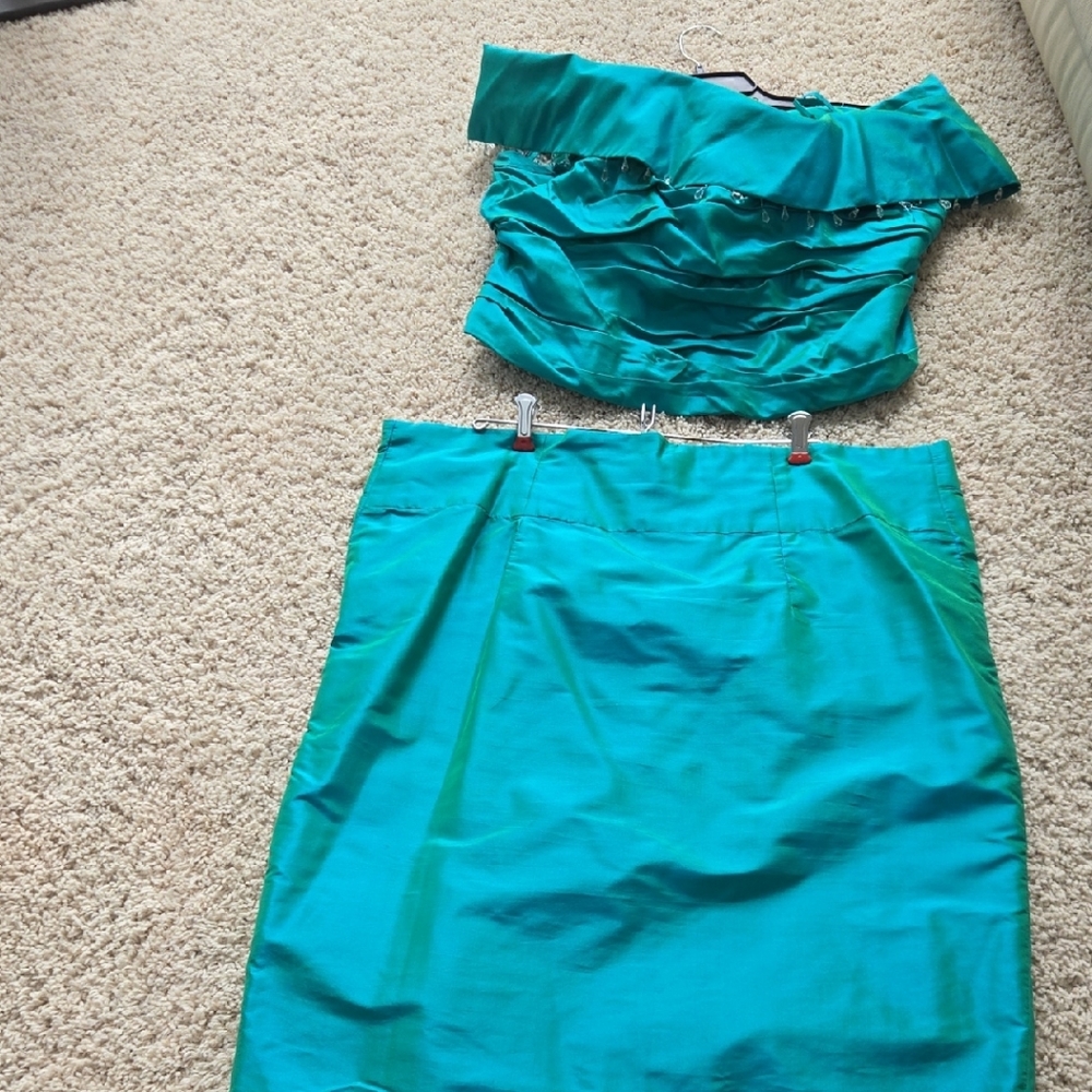 Chic Teal/blue Irridescent Women's Off The Shoulder Top With Swarovski Detail